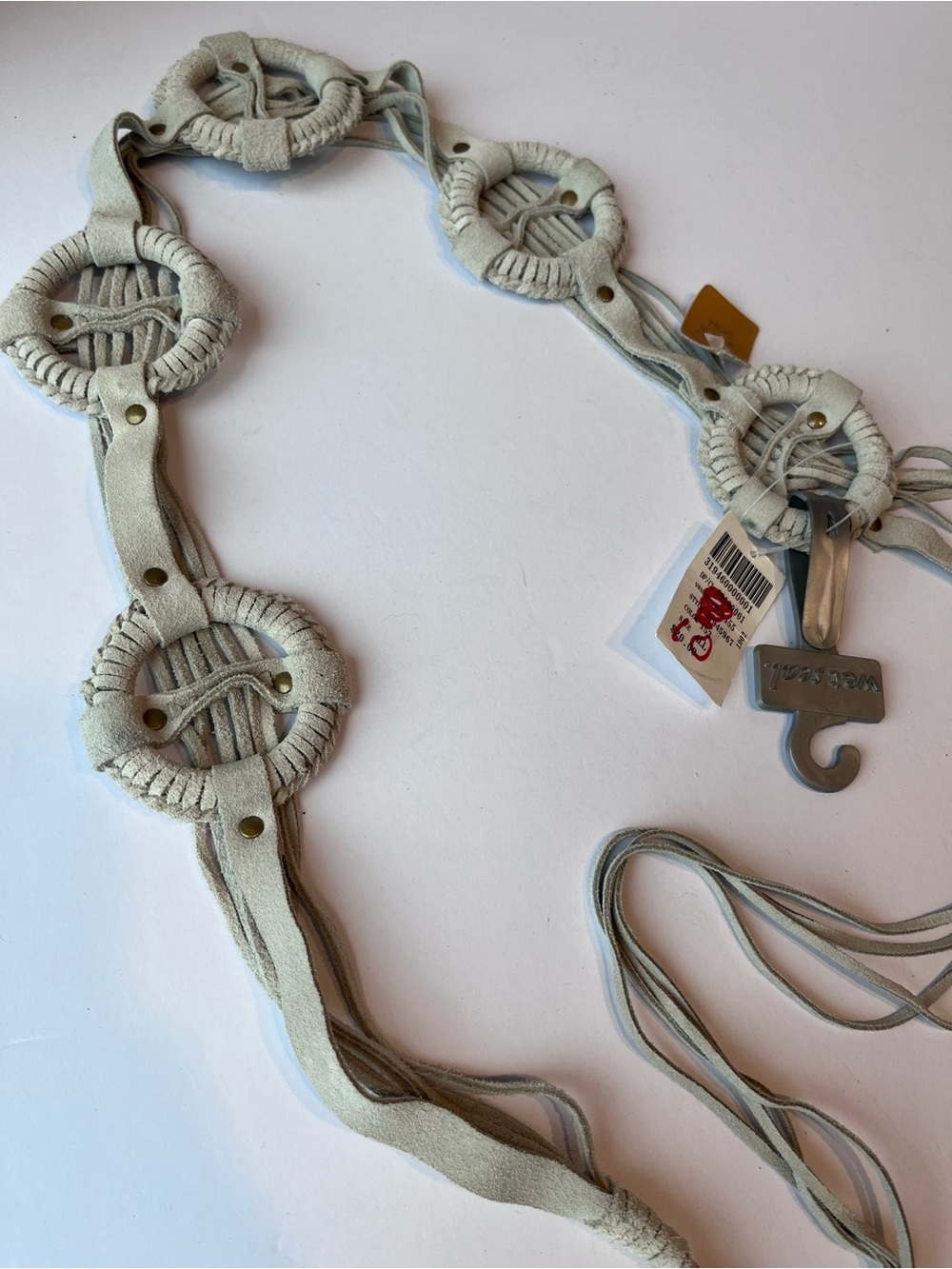 Vintage Wet Seal Suede Leather Circle Fringe Belt Y2K